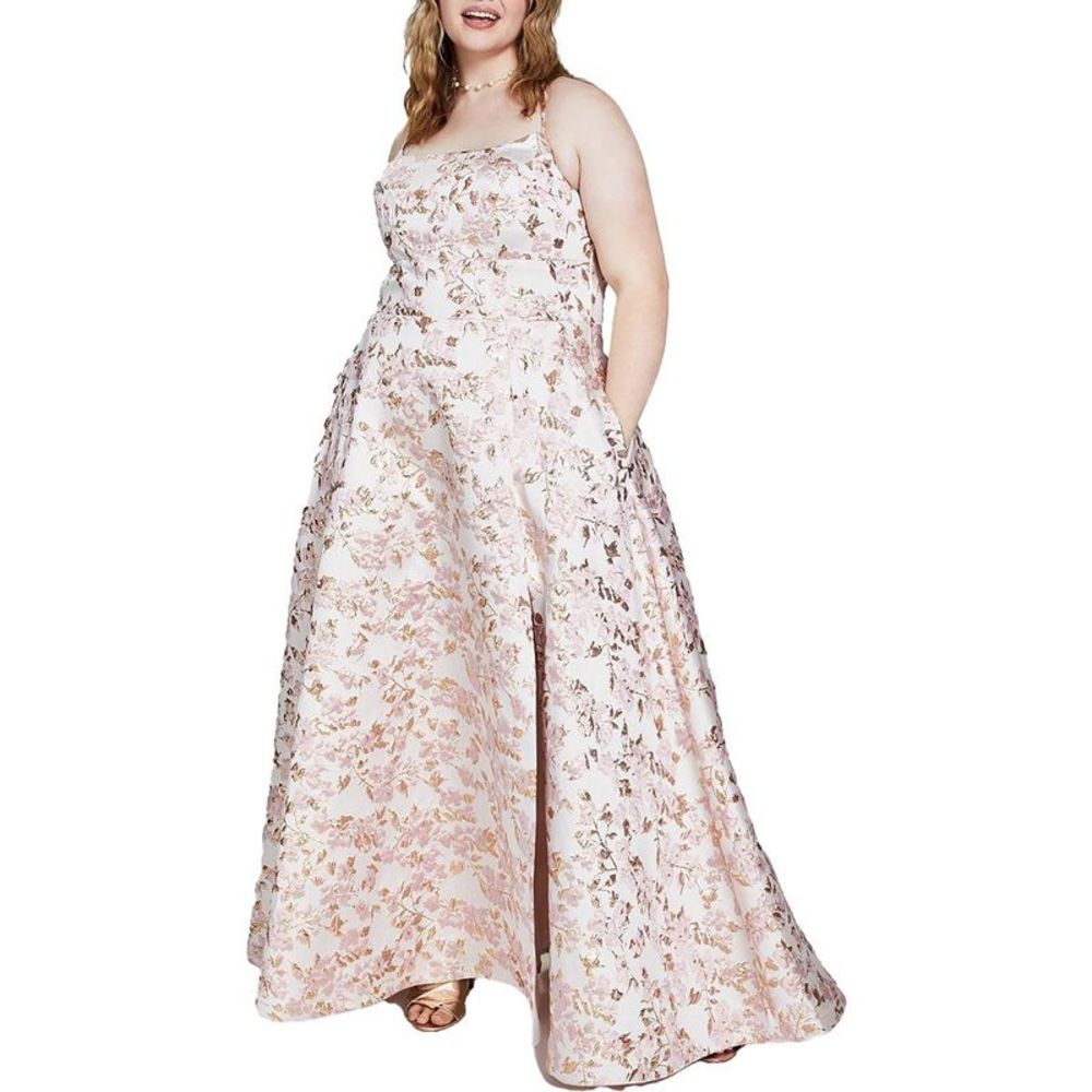 B. Darlin Womens Pink Metallic Long Formal Evening Dress Gown Plus NWT